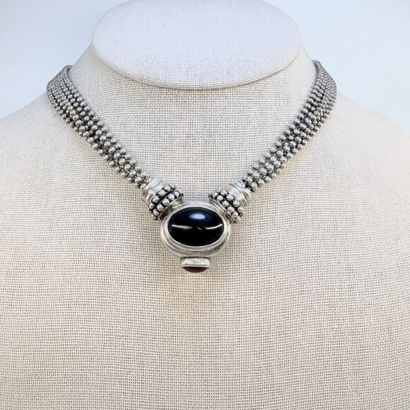 Joseph Esposito Sterling Silver 925 Black Onyx Amber Beaded Necklace 18.5" - Picture 2 of 15